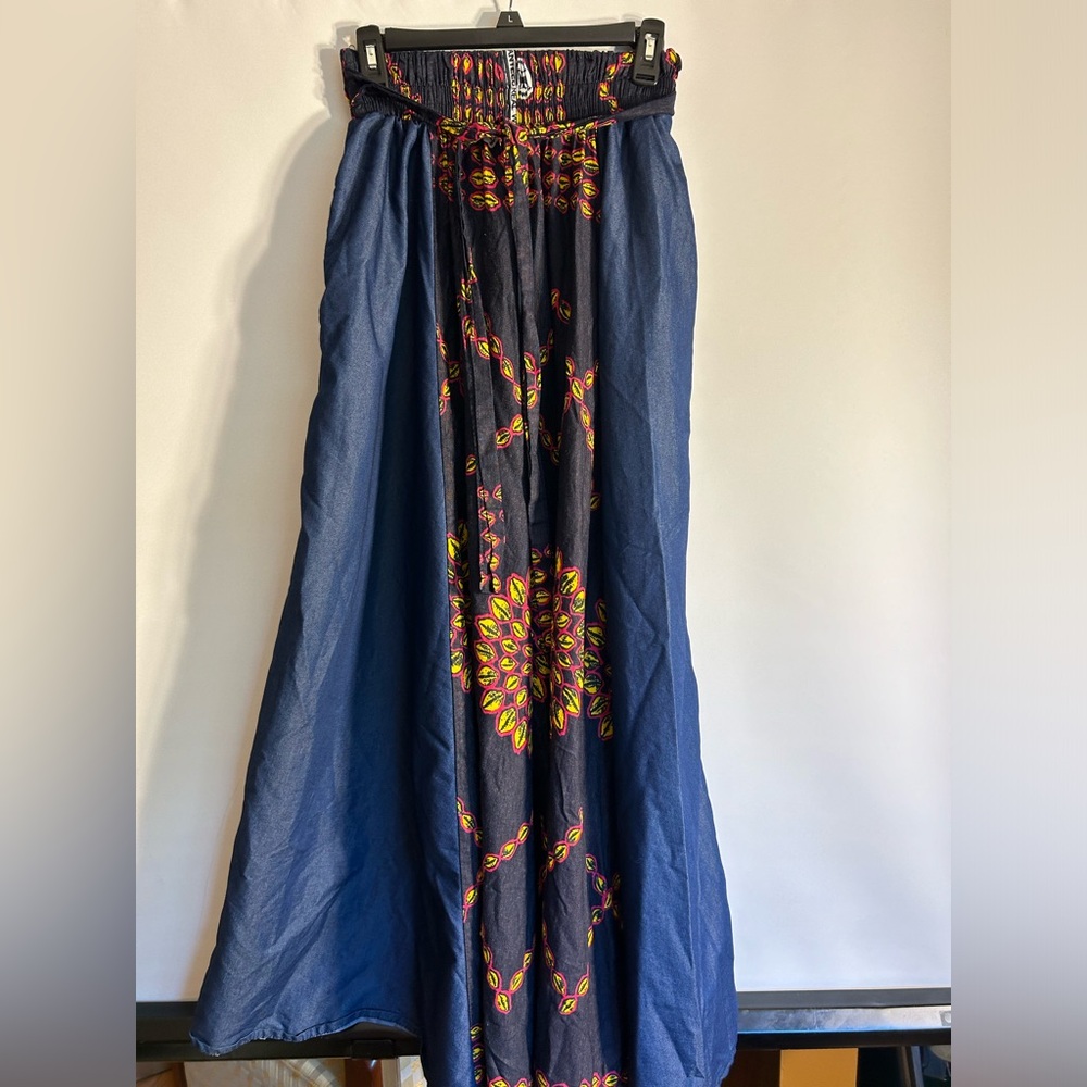 AFRICAN HEART MAXI WIDE LEG CULOTTE ELASTIC WAIST DENIM & PATTERN